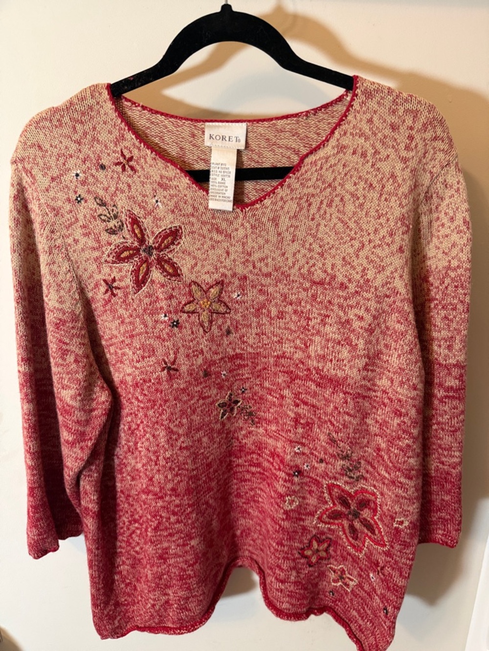 Koret Pink and Cream Ombre Floral Knit Pullover